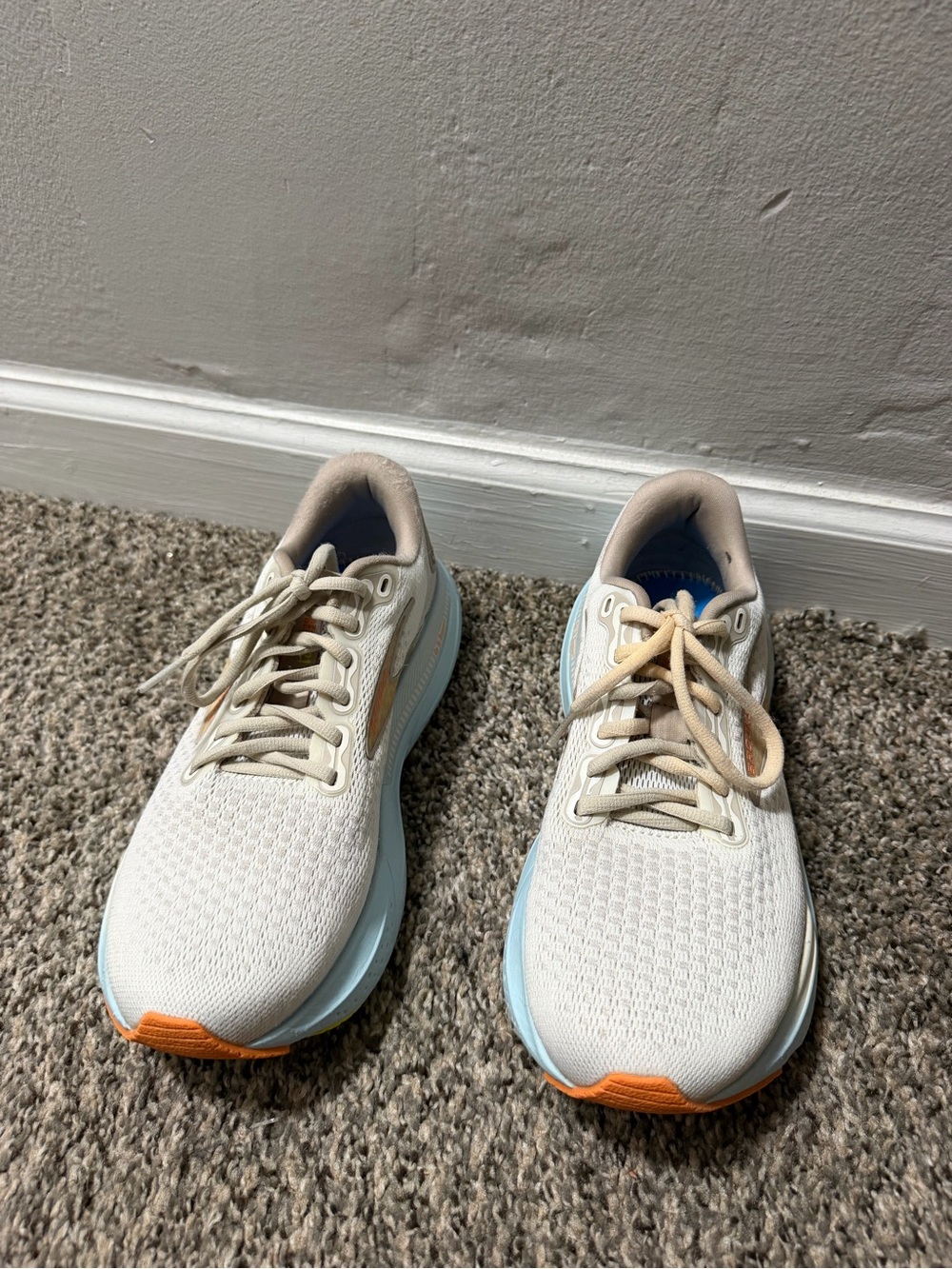 Brooks Women's Neutral Running Shoes in Cream with Light Blue & Orange Accents